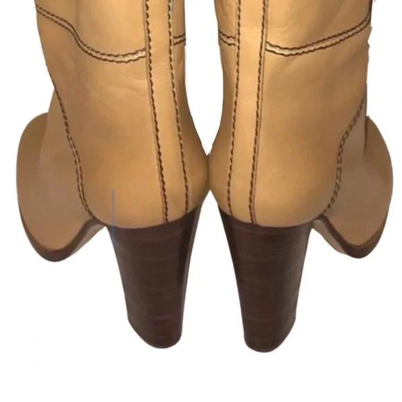 CHLOE new Riding Heeled Boot Tan Brown Knee-High Calf Stitched Leather Boots - Picture 13 of 17